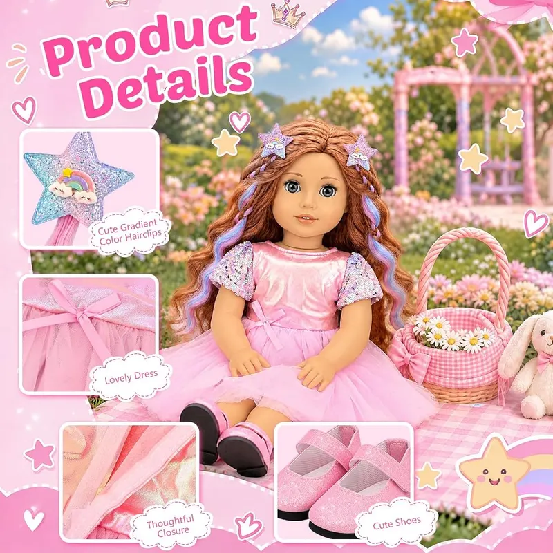ENOCHT 19 PCS American 18 Inch Doll – Unique Styling & Premium Fabric:Boasting trendy designs