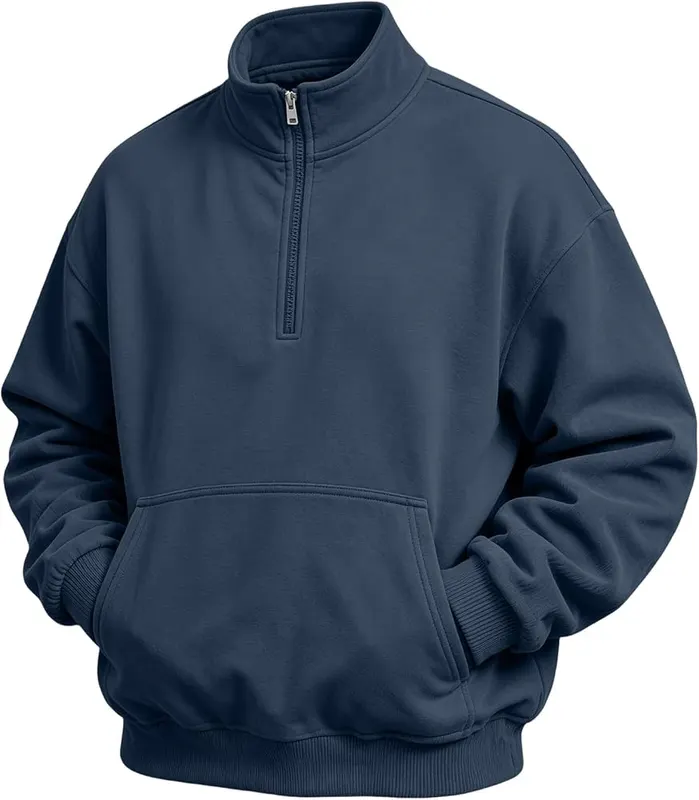 eoeioa 1/4 Zip Pullover Sweatshirt Men Warm A008- Navy in A008- Navy