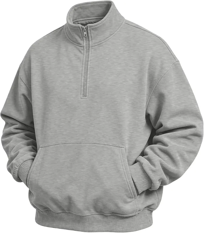 eoeioa Mens Fleece Pullover Quarter Zip Workout A002- Light Gray in A002- Light Gray