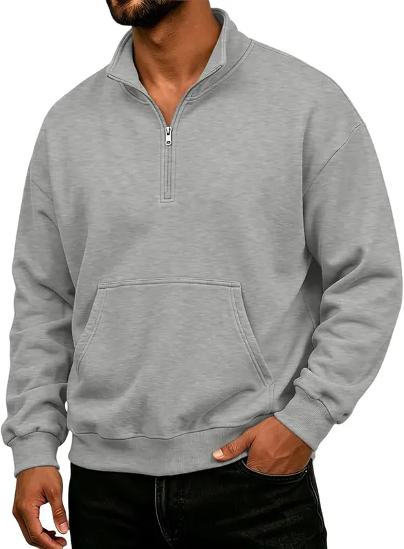 eoeioa Mens Fleece Pullover Quarter Zip Workout A002- Light Gray – Soft Thermal Fleece：Soft thermal fleece delivers mild warmth