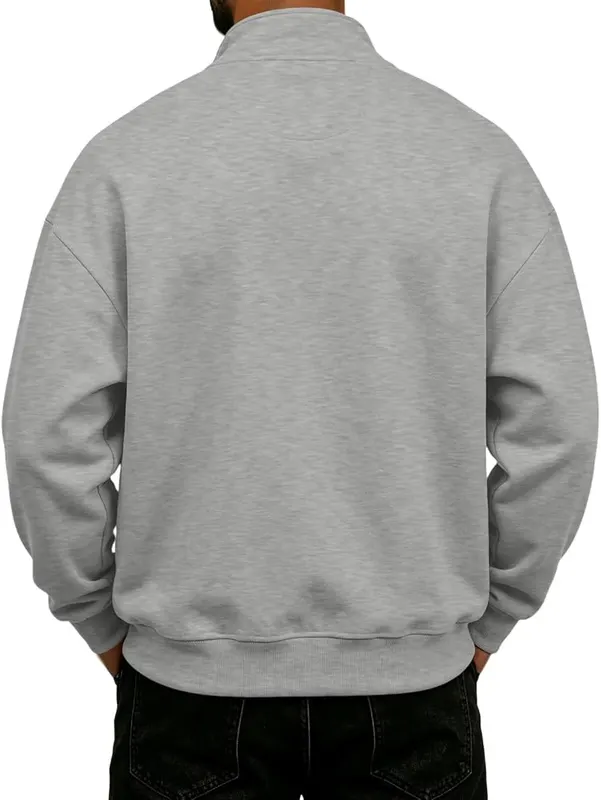 eoeioa Mens Fleece Pullover Quarter Zip Workout A002- Light Gray – Quarter Zip Mockneck：Fixed high neck traps heat once