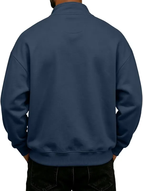 eoeioa Mens Quarter Zip Fleece Pullover Workout A008- Navy – Quarter Zip Mockneck：Fixed high neck traps heat once