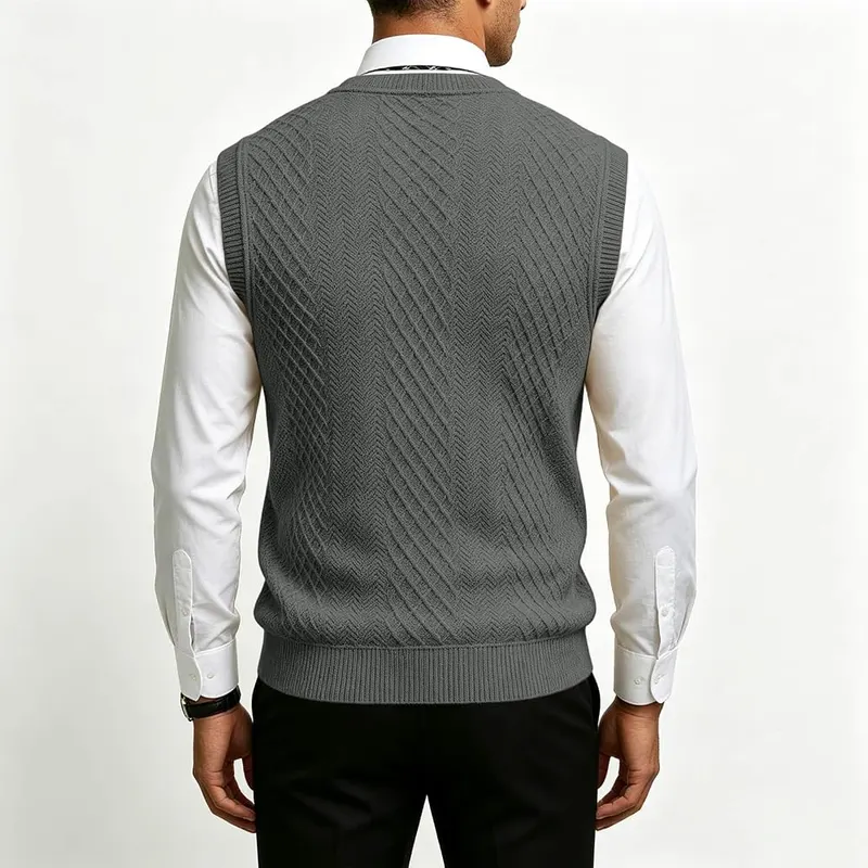 eoeioa Sweater Vest Men Warm Fall Winter A001- Dark Gray – V Neck Design：Rigid high collars create stuffiness during
