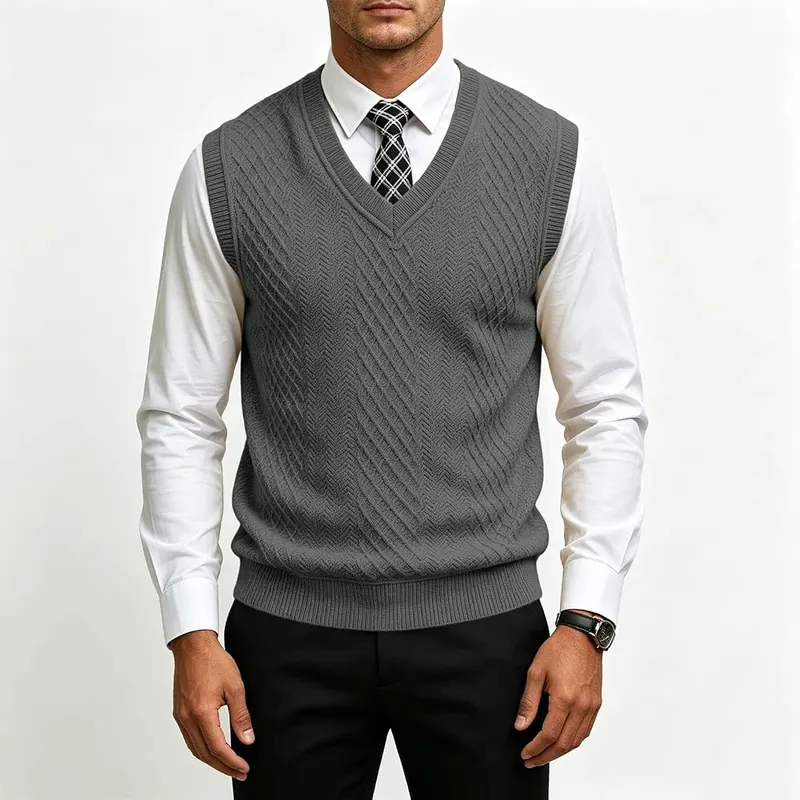 eoeioa Sweater Vest Men Warm Fall Winter A001- Dark Gray – Regular Knit Fit：If you need a versatile knit