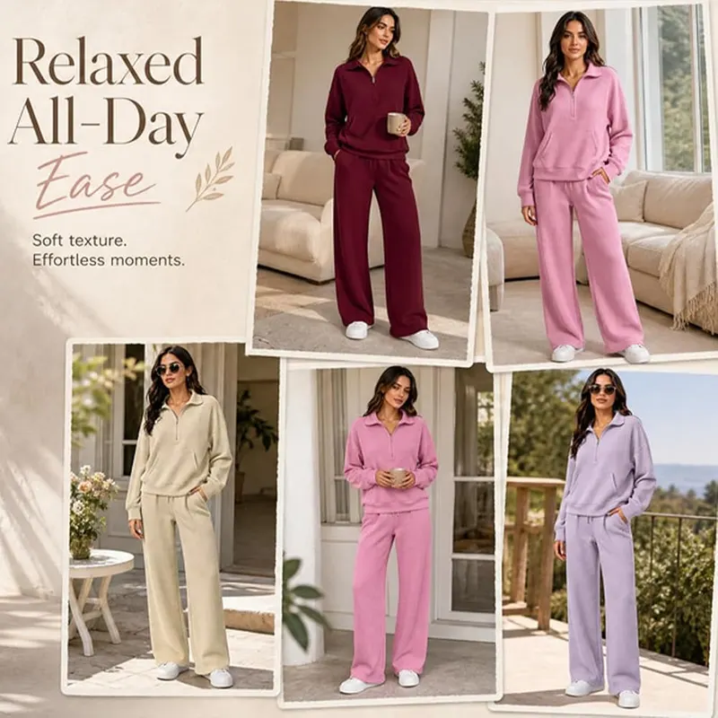 eoeioa Womens Waffle Knit Set Two Piece A005- Coffee – Convenient dual side pockets