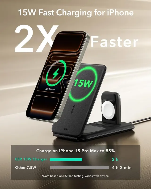 ESR 3 in 1 Wireless Charging Station Duo&18 – 15W MagSafe iPhone charging