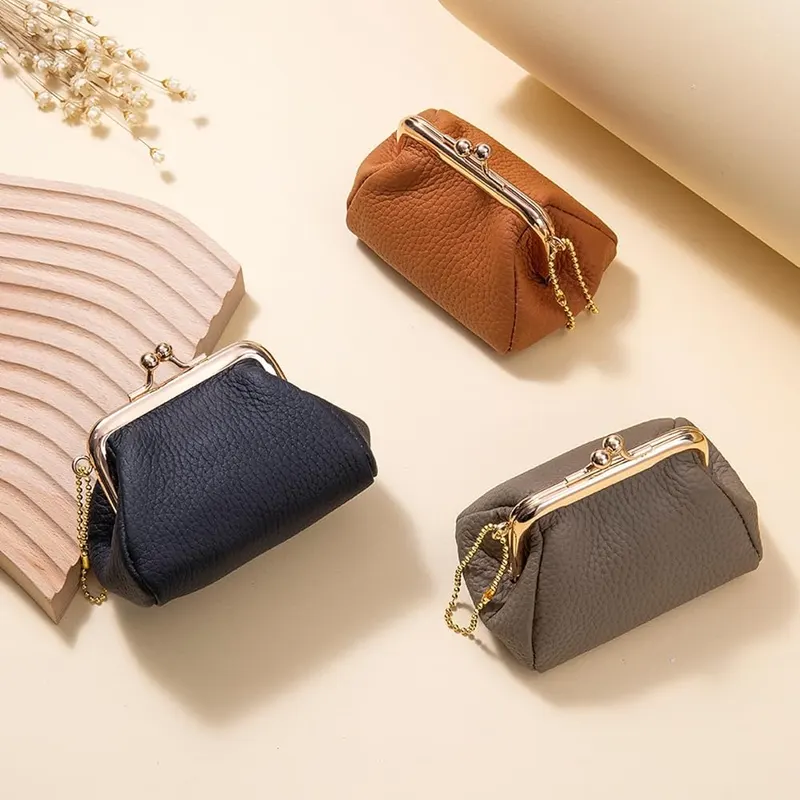EutDett Leather Coin Purse – Secure Kiss Lock Closure