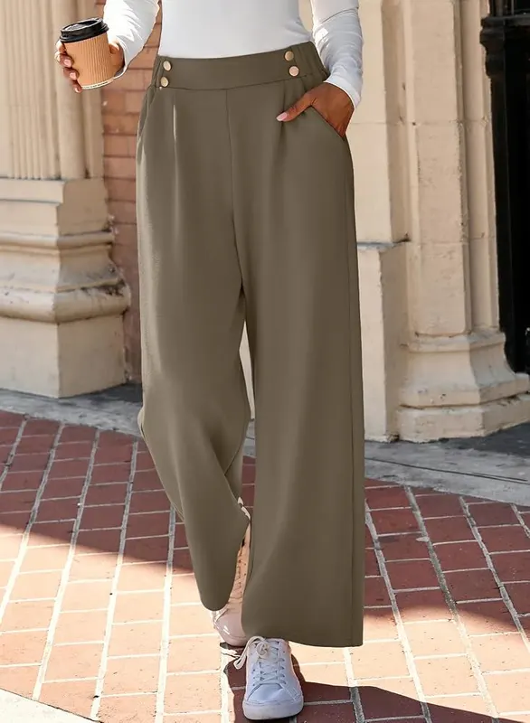 EVALESS Womens Wide Leg Work Pants Straight – High-waisted wide leg work pants
