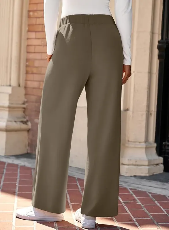 EVALESS Womens Wide Leg Work Pants Straight – Hidden elastic back waistband