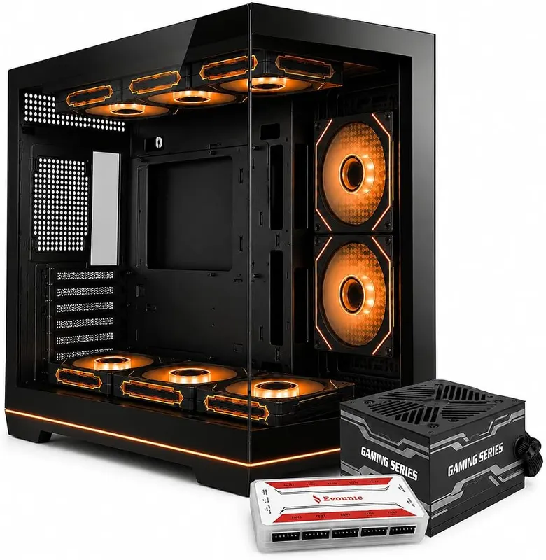 Evounic Micro-ATX Mini-Tower Gaming PC Case Includes – Bundle with included power supply