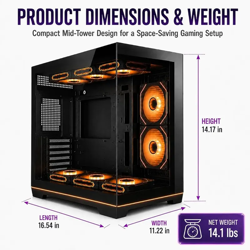 Evounic Micro-ATX Mini-Tower Gaming PC Case Includes – Supports large graphics cards