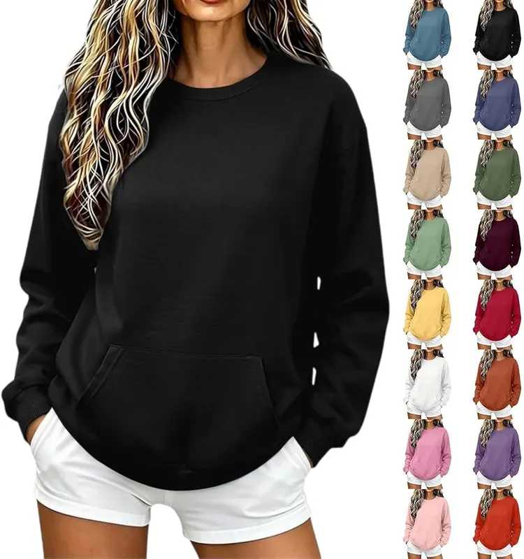 FAEXUM Crew Neck Oversized Sweatshirt Women No in #01 Black