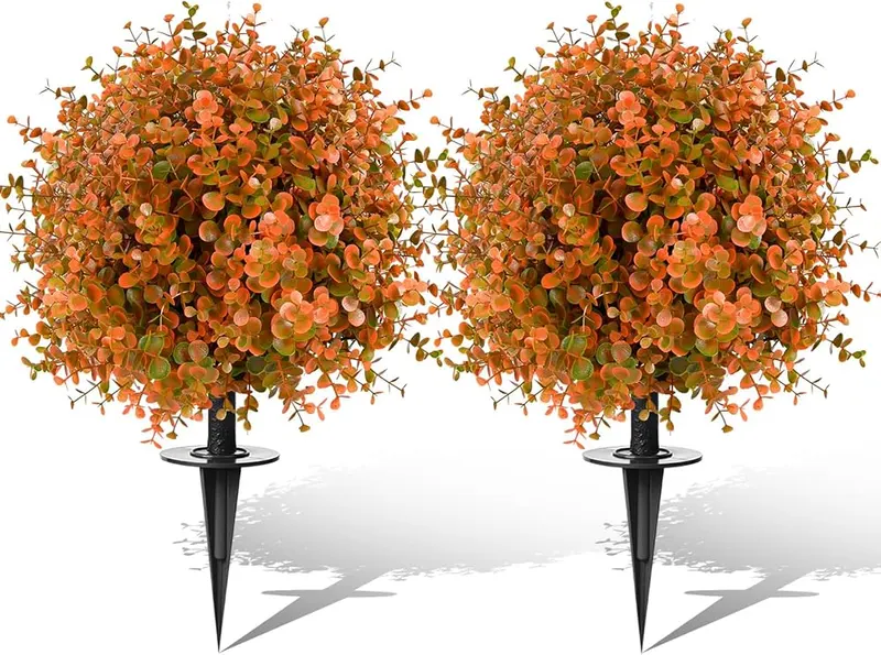 FAJUNZH Artificial Topiary Bushes in Dark Orange