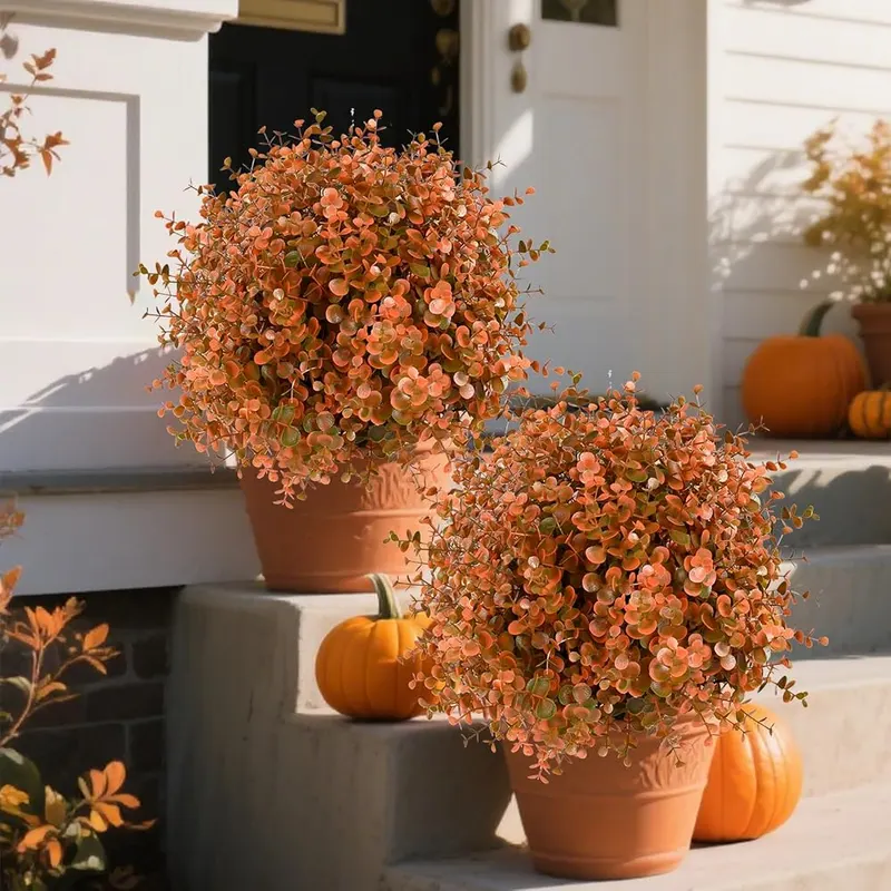 FAJUNZH Artificial Topiary Bushes – Lifelike dark orange foliage