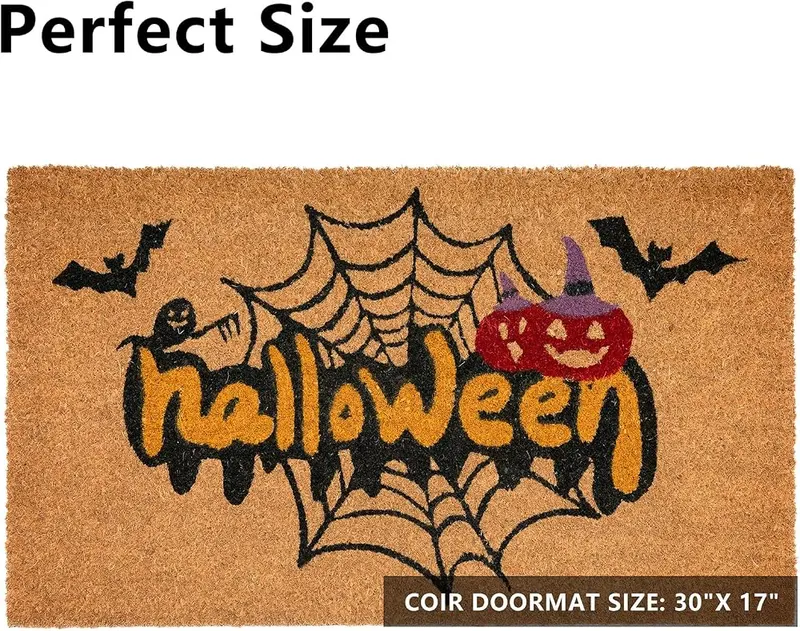 Fallovea Halloween Welcome Door Mat Combo Set Spider Web – Durable natural coco coir fibers