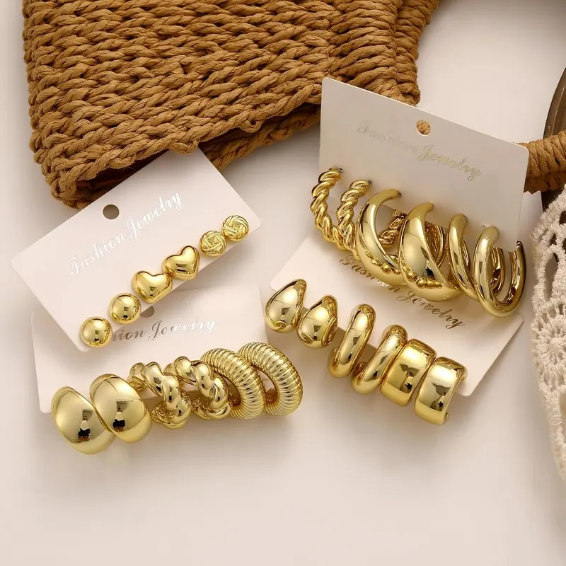 FANDY 12 Pairs Chunky Gold Hoop Earrings – product photo 8 of 9