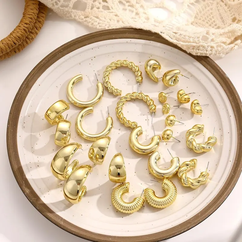 FANDY 12 Pairs Chunky Gold Hoop Earrings – product photo 9 of 9