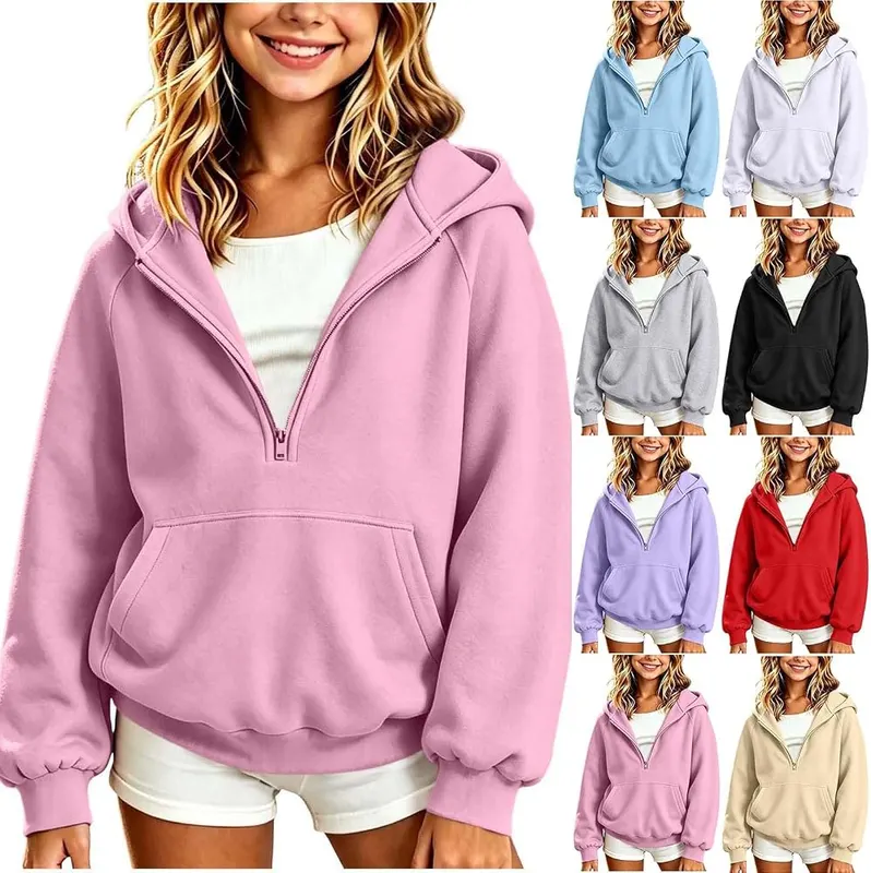 fartey Half Zip Hoodies in Pink