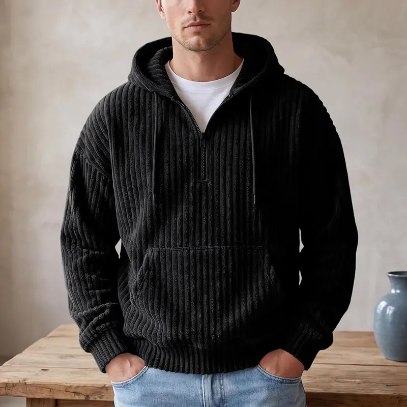faweinjia Corduroy Pullover Men Comfy Quarter Zip E003- Black 3X-Large – Functional quarter zip neckline