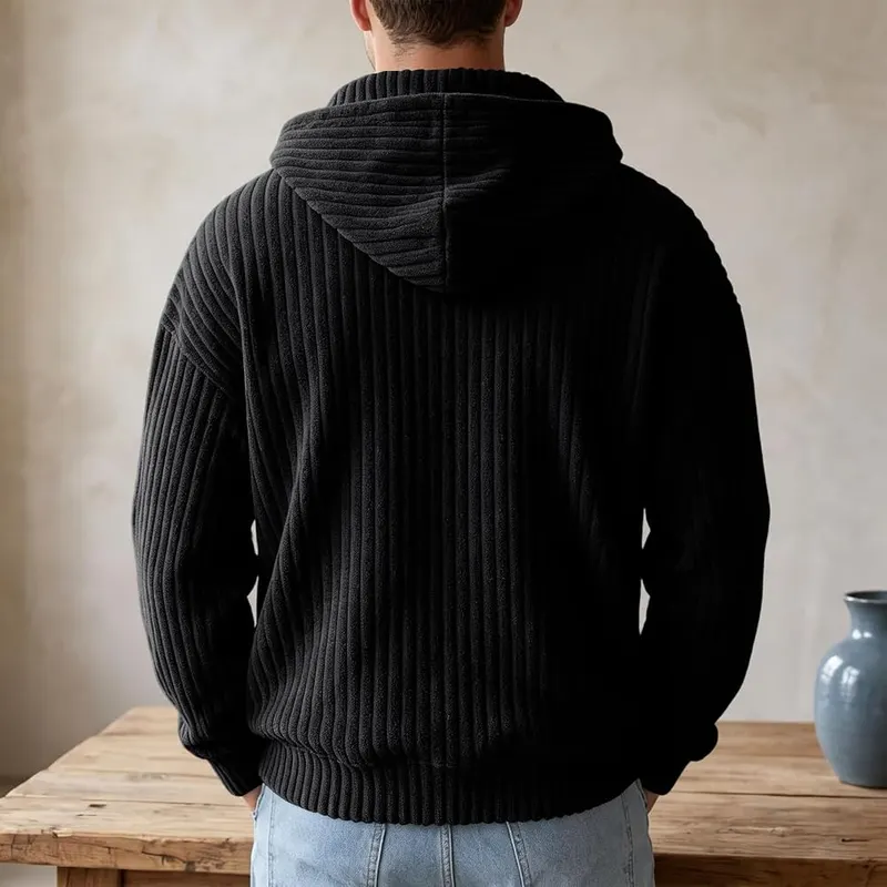 faweinjia Corduroy Pullover Men Comfy Quarter Zip E003- Black 3X-Large – Classic collar design