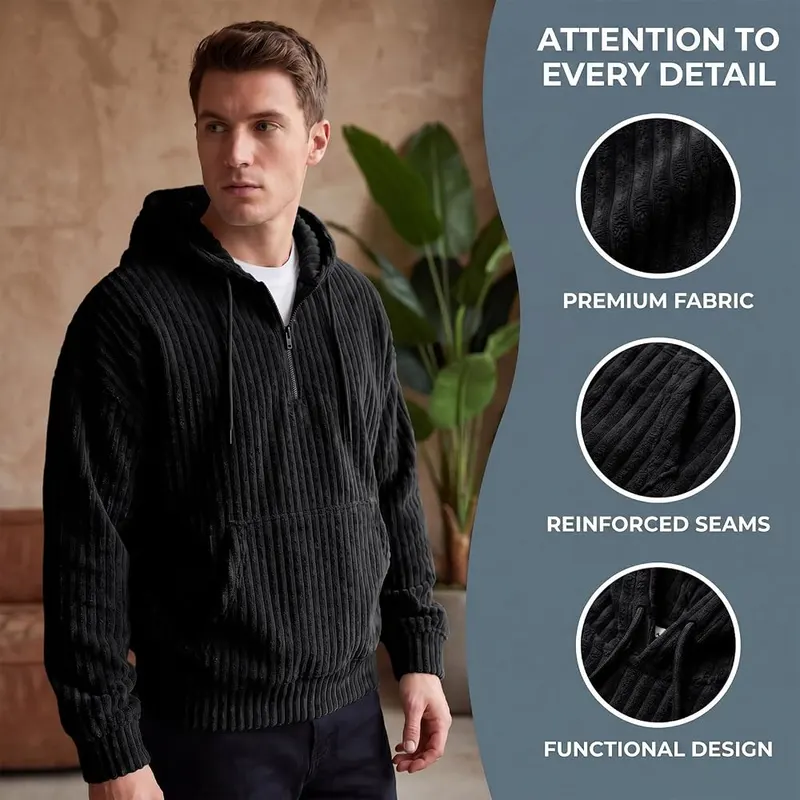 faweinjia Corduroy Pullover Men Comfy Quarter Zip E003- Black 3X-Large – product photo 7 of 8