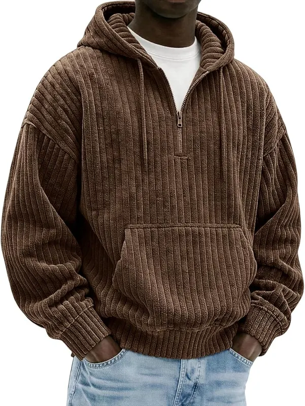 faweinjia Corduroy Pullover Men Comfy Quarter Zip E005- Coffee in E005- Coffee