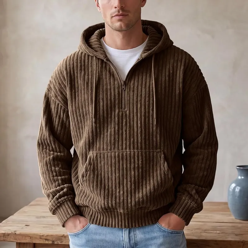 faweinjia Corduroy Pullover Men Comfy Quarter Zip E005- Coffee – Convenient quarter zip neck opening