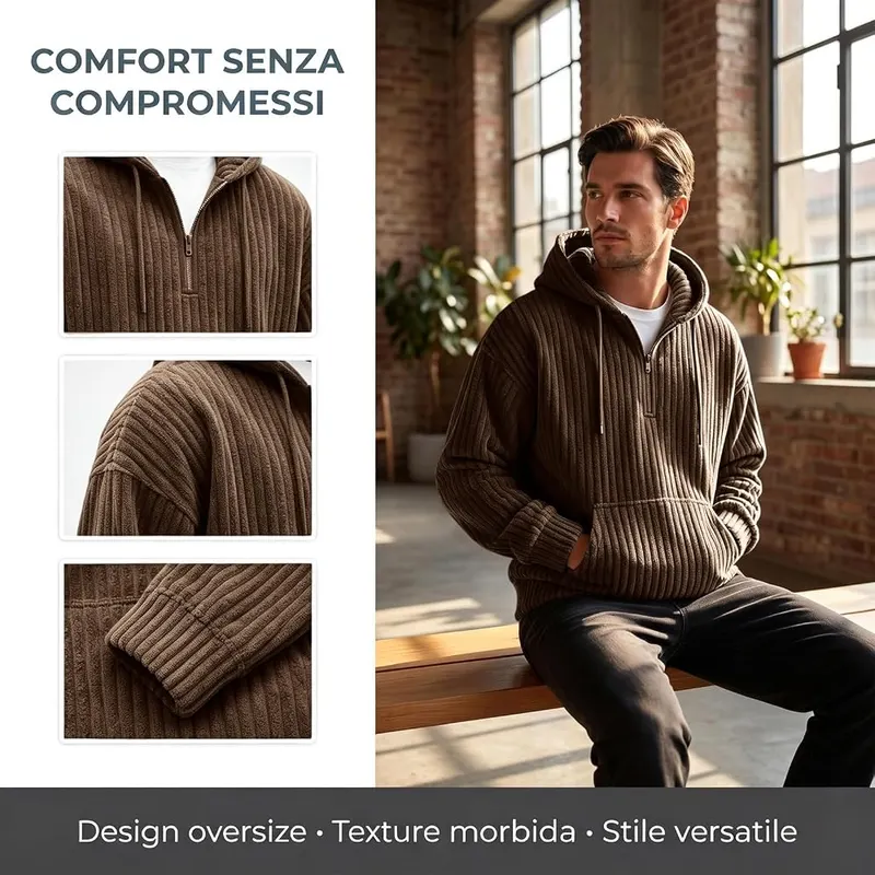 faweinjia Corduroy Pullover Men Comfy Quarter Zip E005- Coffee – product photo 8 of 8