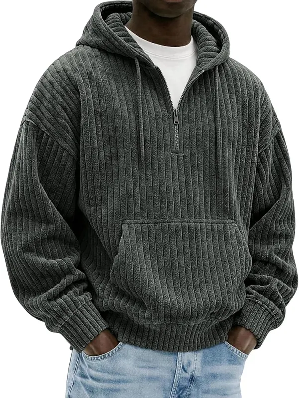 faweinjia Corduroy Pullover Men Quarter Zip Pullover E007- Gray in E007- Gray