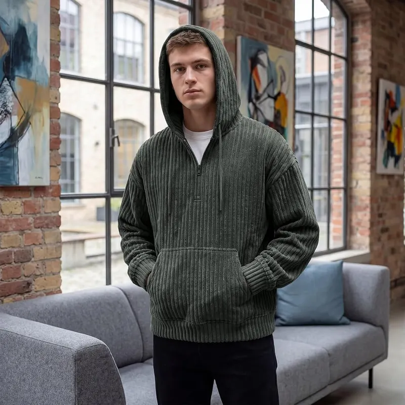 faweinjia Corduroy Pullover Men Quarter Zip Pullover E007- Gray – Soft corduroy fabric texture