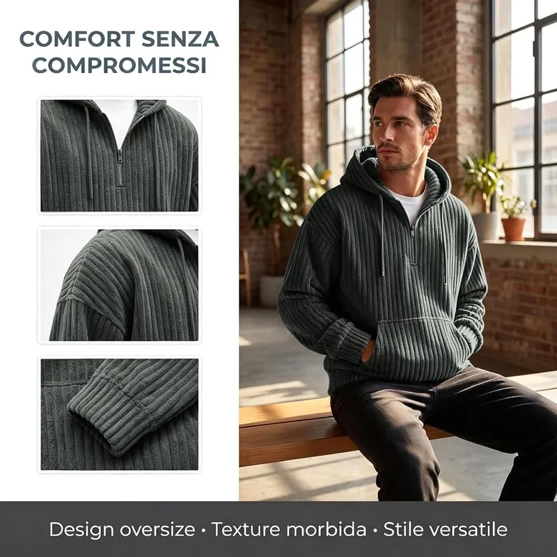faweinjia Corduroy Pullover Men Quarter Zip Pullover E007- Gray – product photo 8 of 8