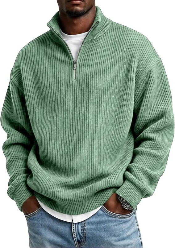 faweinjia Men’s Corduroy Shirt Mockneck Quarter Zip A011- Mint Green 4X-Large in A011- Mint Green