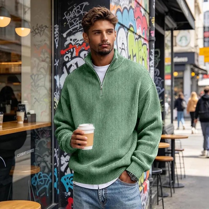 faweinjia Men’s Corduroy Shirt Mockneck Quarter Zip A011- Mint Green 4X-Large – Design