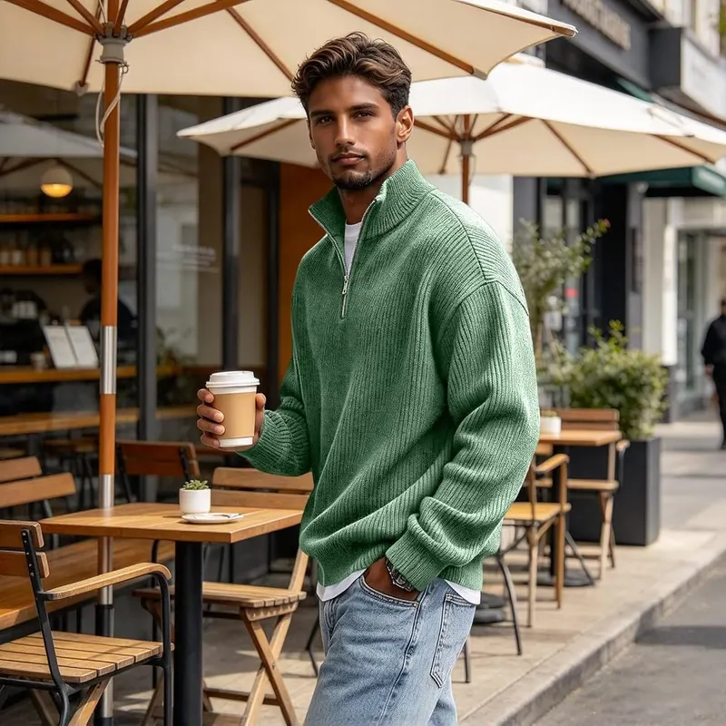 faweinjia Men’s Corduroy Shirt Mockneck Quarter Zip A011- Mint Green 4X-Large – Feature