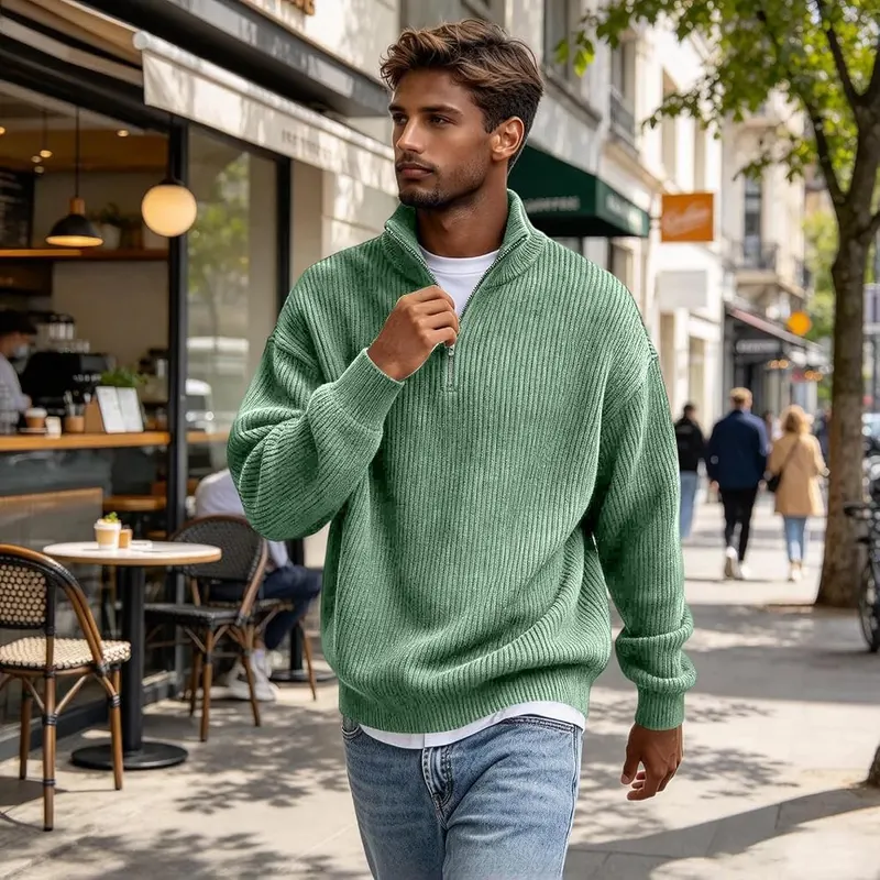 faweinjia Men’s Corduroy Shirt Mockneck Quarter Zip A011- Mint Green 4X-Large – Match