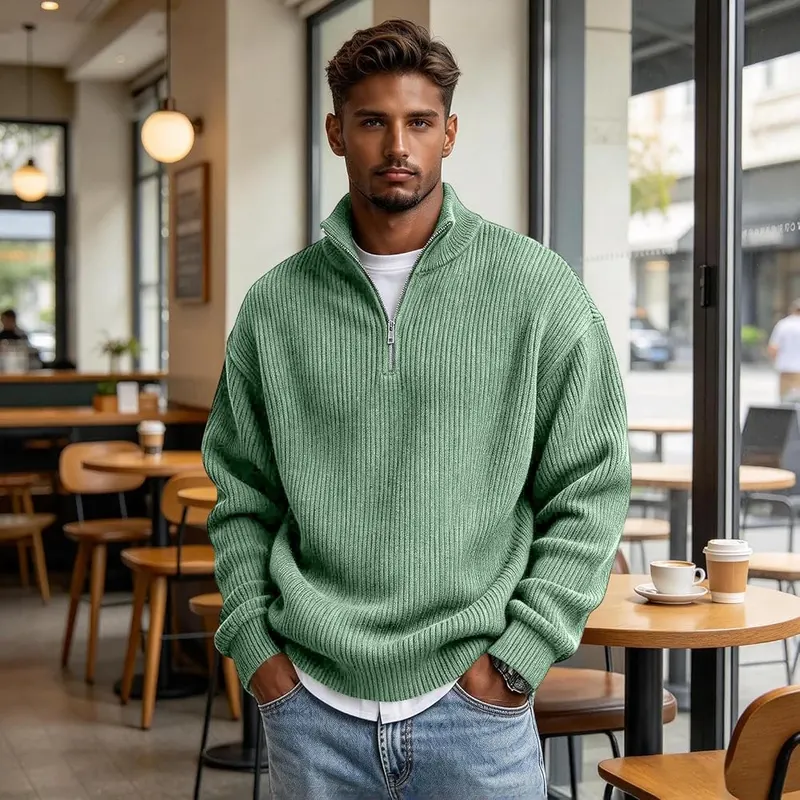 faweinjia Men’s Corduroy Shirt Mockneck Quarter Zip A011- Mint Green 4X-Large – Occasion