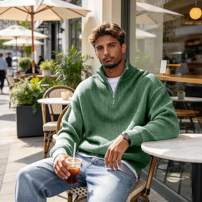 faweinjia Men’s Corduroy Shirt Mockneck Quarter Zip A011- Mint Green 4X-Large – product photo 7 of 8