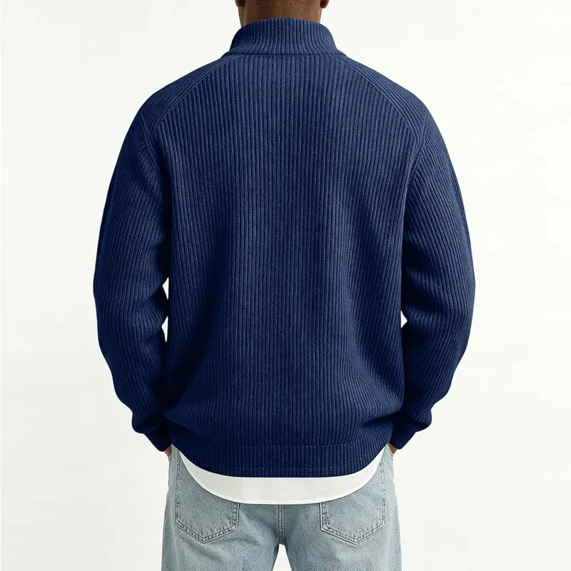 faweinjia Mens Corduroy Shirt Mockneck Quarter Zip A012- Navy – product photo 8 of 8