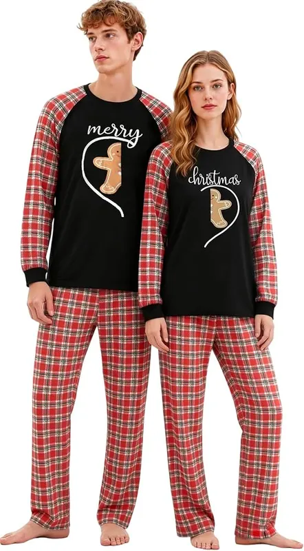 FAYALEQ Christmas Matching Pajamas in Red Plaid-women a One Set