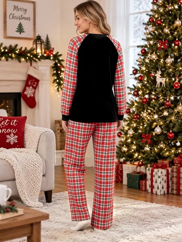 FAYALEQ Christmas Matching Pajamas – Festive red plaid holiday design