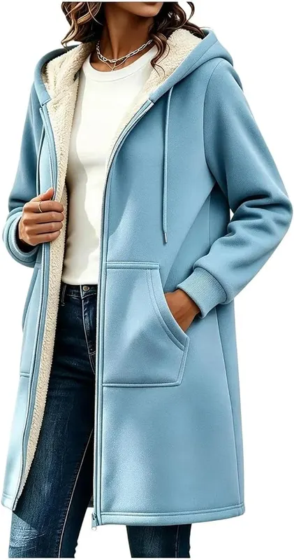 Fazrine Sherpa Jackets Light Blue Medium – Ribbed cuffs seal out wind