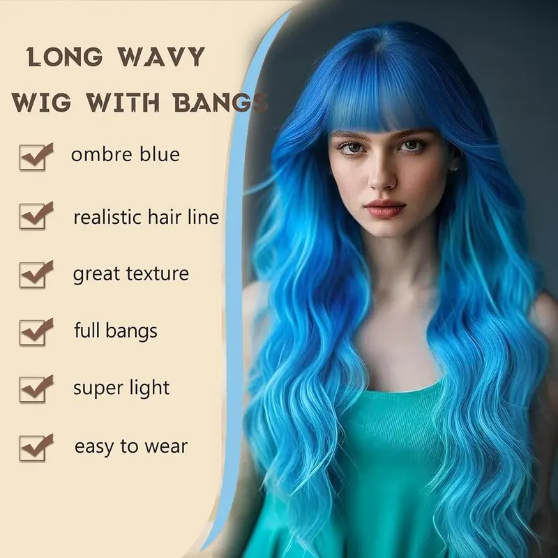 FEIVOSILAN Ombre Blue Wig – Ombre Blue Hair Wig