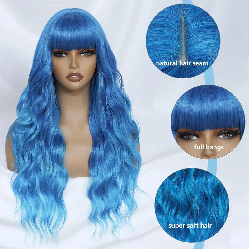 FEIVOSILAN Ombre Blue Wig – Adjustable Straps & Breathable Rose Net