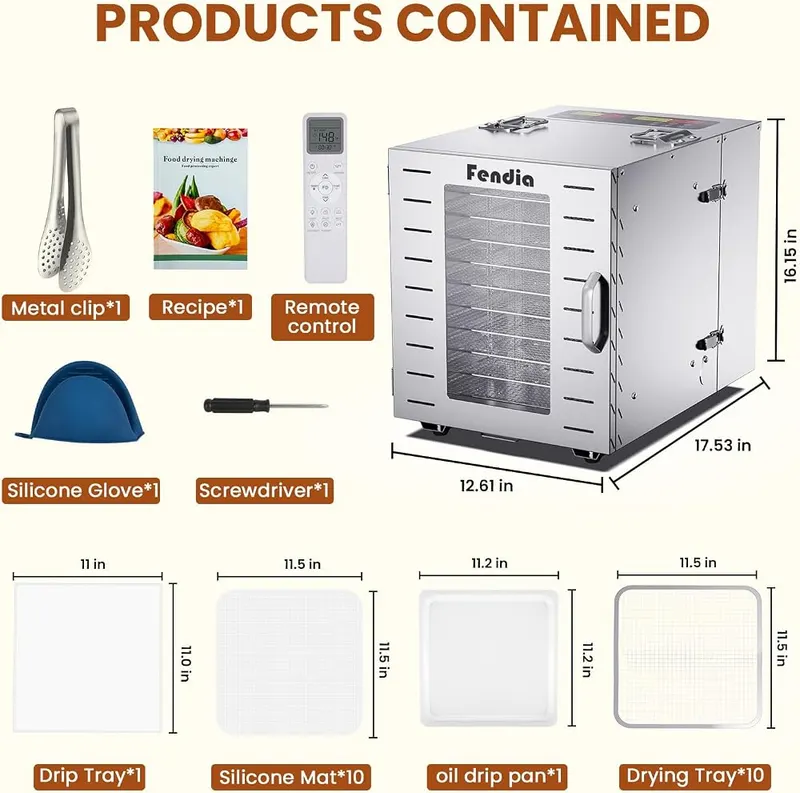 fendia Food Dehydrator 194°F – Convenient remote control included