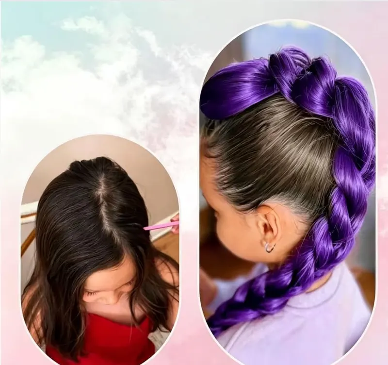 FFEGG Deep Purple Braids Ponytail Hair Pre – Pre braided purple ponytail extension