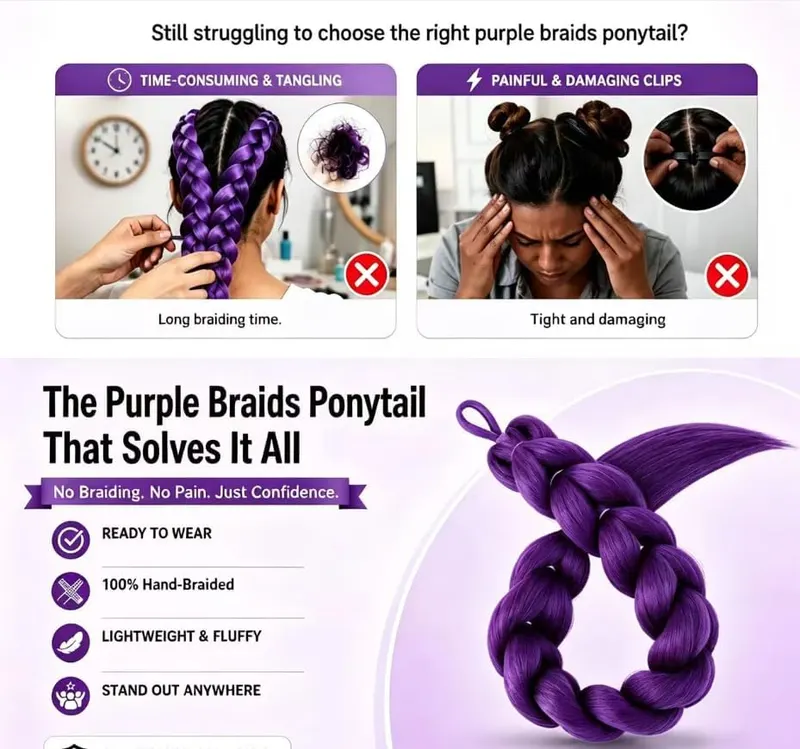FFEGG Deep Purple Braids Ponytail Hair Pre – 24 inch synthetic braiding hair