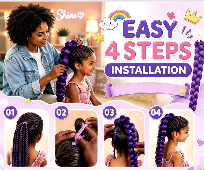 FFEGG Deep Purple Braids Ponytail Hair Pre – Lightweight 100g voluminous fiber