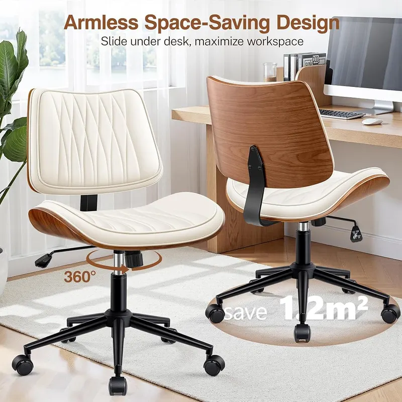 FIDOM Ergonomic Armless Office Desk Chair – Stain resistant smooth faux leather