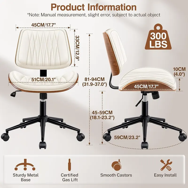 FIDOM Ergonomic Armless Office Desk Chair – Adjustable height with gas cylinder