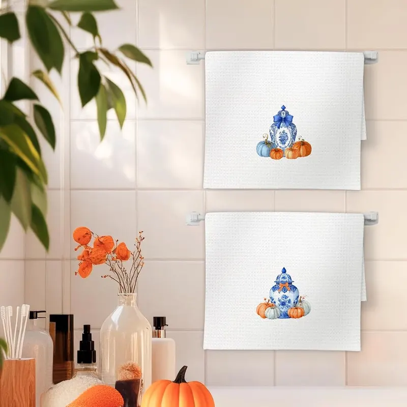 FIicy Chinoiserie Fall Pumpkin Kitchen Towels Set – Towel Size